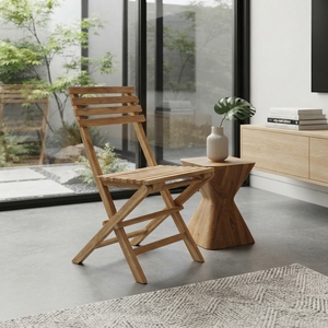 Chaise pliante d'extérieur en teck massif à lattes horizontales pour jardin et terrasse, portable, compacte, design artistique et décoratif - Product Image 3