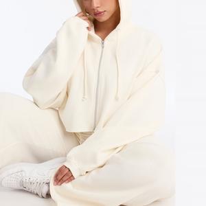 เสื้อฮู้ดดี้ผู้หญิงยอดนิยม เสื้อครอปท็อปแบบสั่งทำ เสื้อฮู้ดดี้ กางเกงวอร์ม ผ้าฝ้าย 100% สำหรับฤดูหนาว ล้างสีแบบ Acid Wash ซิป สตรีทแวร์ ทรงหลวมไหล่ตก - Product Image 3