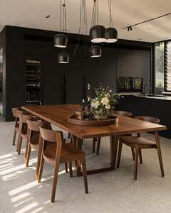 Mesa de Comedor de 200 cm para 6 Personas, Madera de Ónix y Nogal, Chapa de Roble, Estructura de Madera de Caucho, Muebles Modernos para Comedor, Duraderos - Product Image 1