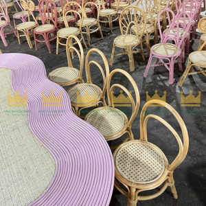 Ensemble de location de fête rose en rotin naturel pour enfants-Table et chaises de sécurité pour enfants - Product Image 2