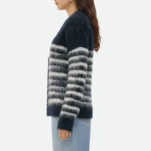 Custom Embroidery Women's <b>Cardigan</b> <b>Sweater</b> Anti-Wrinkle Premium Quality Breathable Knitted Wool Blends V-neck Covered Button - Product Image 2