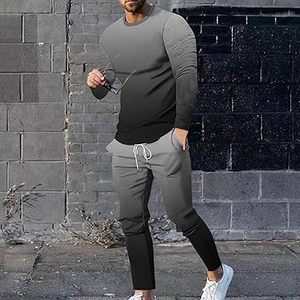 Conjunto corto de 2 piezas de alta calidad para hombre, pantalones deportivos de manga larga de Color degradado, atuendo informal para invierno - Product Image 6