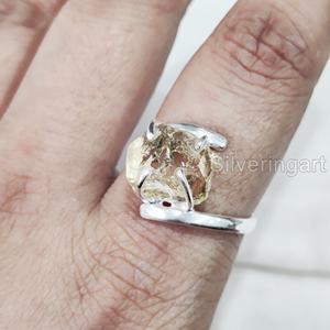 Bijoux en pierre brute bague pour femme pierre précieuse citrine brute naturelle novembre pierre de naissance croix broche bande fête 925 bague en argent Sterling - Product Image 3