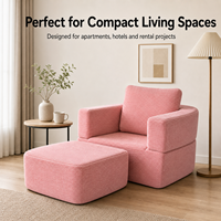 Fauteuil d'appoint rose personnalisé avec ottoman, ensemble fauteuil de salon en tissu côtelé pour salon, chambre à coucher, appartement