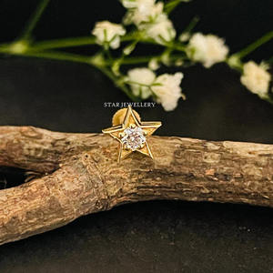 14K or massif diamant naturel étoile nez/oreille goujon bijoux fins. - Product Image 2