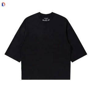 OEM Men's Knitted 100% Cotton Quick Dry Breathable Oversized Drop Shoulder Boxy Fit <b>T</b>-<b>Shirt</b> with O-Neck Collar <b>Long</b> - Product Image 2
