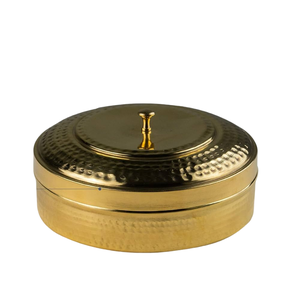 Boîte de rangement ronde multi-usages en laiton pur martelé pour épices et masala, avec bol intégré pour la cuisine - Product Image 4