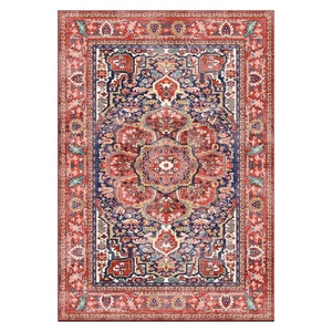 RUGS DEPOT LXDP-0065 Wholesale Red Burgundy Traditional Medallion Digital Printed Machine Washable Chenille Area Rug Non <b>Slip</b> - Product Image 1