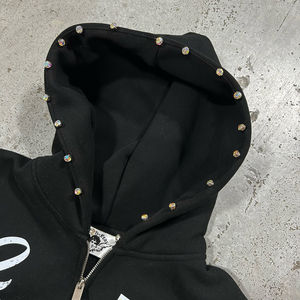 Sweat à capuche zippé 100% coton personnalisé sérigraphie Logo DTG sweat à capuche lavé avec strass pour hommes - Product Image 4