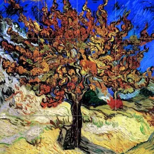 24x24 Art Van Gogh Azulejo contra salpicaduras de cerámica-Mural de pared de árbol de morera #1384 - Product Image 1