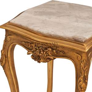 Table d'appoint carrée dorée de luxe avec plateau en marbre blanc de qualité supérieure et pieds en bois sculptés à la main de style baroque pour la décoration de palais - Product Image 6