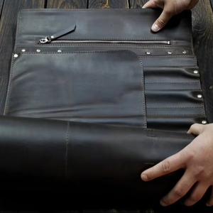 Bolsa de almacenamiento de cuchillos de cocina portátil duradera, organizador, herramienta de mano resistente para barbacoa, rollo de cuchillo de Chef de cuero, OEM personalizable - Product Image 1