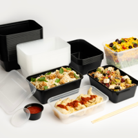 Transparante PP rechthoekige voedselcontainer met deksel voor Cloud Kitchen en restaurants, herbruikbare container voor voedselbezorging