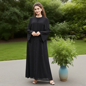 Ramadan EID Chiffon Open Abaya Dubai <span class=keywords><strong>turchia</strong></span> <span class=keywords><strong>abbigliamento</strong></span> islamico con abbellimenti tradizionali abiti musulmani ricamati Abaya - Product Image 1