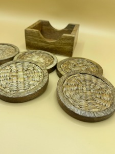 Juego de 6 posavasos de jacinto de agua con borde de bambú Productos ecológicos Hecho en Vietnam Decoración de mesa al por mayor - Product Image 3