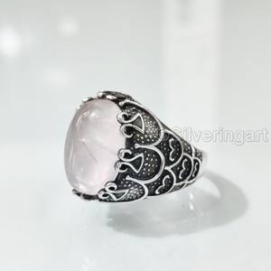 ขายส่งแหวนผู้ชายหินโรสควอตซ์ธรรมชาติ April แหวนพลอยหินประจำเดือนเกิดทุกขนาดเครื่องประดับงานแต่งงานอาหรับ925แหวนเงินสเตอริง - Product Image 4