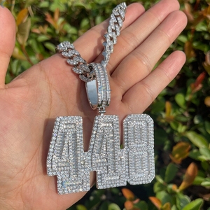 Collier Hip Hop pour Homme avec Pendentif Personnalisé en Diamant de Laboratoire Taillé en Baguette, Serti de Pierres, Numéro 448 - Product Image 6