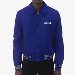 Blouson de baseball avec logo personnalisé et os brodés pour hommes Blouson de survêtement streetwear à col montant et boutons de marque - Product Image 3