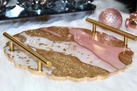 Plateau de service décoratif en résine fabriqué à la main de haute qualité personnalisé et ensemble de sous-verres pour les restaurants à domicile de l'Inde