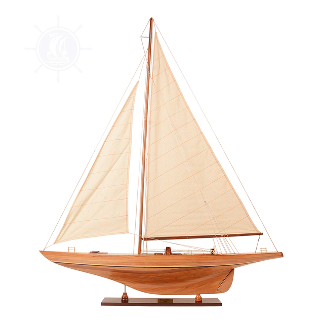 OMH Columbia Yacht Cedar Wooden Model Ship Display Stand | Handcrafted Eco-Friendly Vintage Nautical Collectible Vietnam Decor
