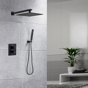 Ensemble de système de douche de salle de bain en laiton noir mat moderne avec pommeau de douche dissimulé au plafond avec affichage numérique - Product Image 1