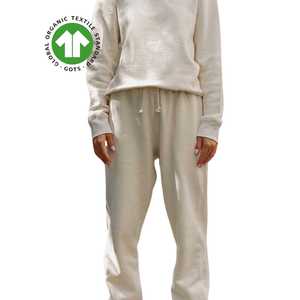 Pantalon de survêtement en molleton de coton biologique pour femmes-Naturel, tissu de 9 oz, peluche et chaud, coupe décontractée avec ceinture extensible - Product Image 3