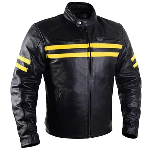 2025 venta al por mayor ropa deportiva de cuero de vaca para hombre personalizada de alta calidad moda elegante chaqueta de cuero de moto a prueba de viento - Product Image 1