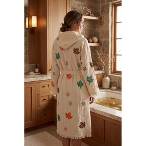 Varol Cozy Hooded Bathrobe Dress Organic 100% Cotton Woven for Autumn Style-for Beach or Home - Product Image 2