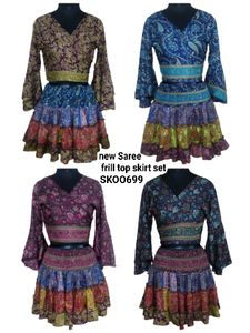 Nuevo conjunto de falda y Top con volantes de sari a la moda para mujer, traje de diseñador indio étnico, elegante y a la moda, tamaño libre, - Product Image 4