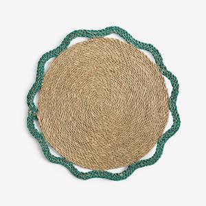 แผ่นรองจานกลมหญ้าทะเลเป็นมิตรกับสิ่งแวดล้อมขอบสีเขียวผ้าทอมือทอธรรมชาติสำหรับห้องรับประทานอาหารหรือตกแต่งคาเฟ่ - Product Image 1