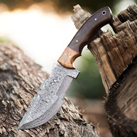 Couteau à lame fixe en acier Damas avec manche en bois Couteaux de camping Bowie d'extérieur faits à la main Support personnalisé OEM