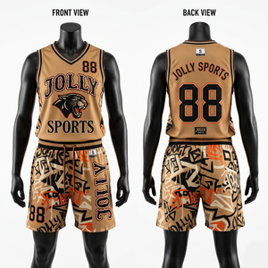 Ensemble short et maillot de basket pour femmes, tissu en maille respirant 180 GSM, beige, noir, orange, sublimation, logo personnalisé, ensembles pour femmes - Product Image 1