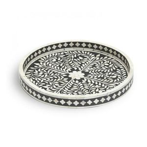 Suministros bandeja con incrustaciones hecha a mano bandeja para servir con incrustaciones de hueso de lujo Ramadán desayuno comida fruta café té bandeja decorativa - Product Image 2