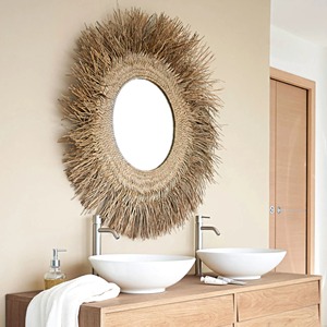 Bohemian Natural fringes rattan wall <b>mirror</b> Seagrass fibers Straw Wall Hangings <b>Mirror</b> for Home decor gift Handicrafts Vietnam - Product Image 1