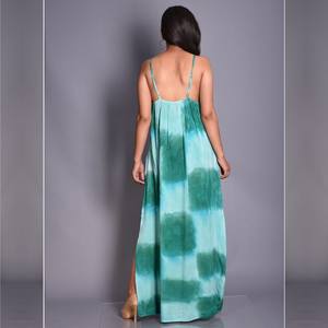 Robe d'été décontractée en coton de haute qualité pour femmes, grande taille, sans manches, teinture par cravate, longueur au sol et élégante - Product Image 6