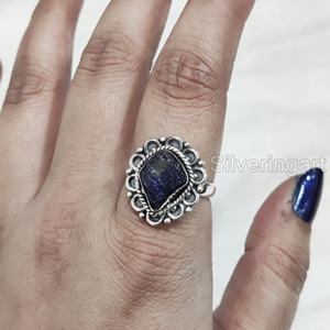 แหวนหินดิบสำหรับผู้หญิง แหวนลาพิส ลาซูลีธรรมชาติ แหวนสไตล์โบฮีเมียน ของขวัญวันครบรอบ แหวนเงินแท้ 925 - Product Image 2