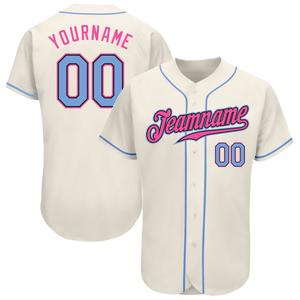 Ropa de equipo personalizada más vendida, camiseta de béisbol auténtica en rosa y negro azul claro personalizada - Product Image 1