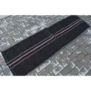 Vintage <b>Runner</b> Rug, 2.1x6.6 ft Turkish Rug, <b>Black</b> Ikat Wool Rug - Product Image 2
