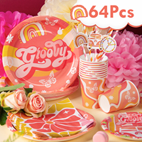 Hippie deux Groovy fleur Bus assiettes en papier tasses vaisselle jetable pour enfants bohème fête d'anniversaire décorations fournitures
