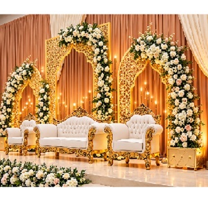 Conjunto de Sofás Tallados en Blanco y Dorado Estilo Palacio Europeo, Muebles para Escenario de Novios, Decoración para Escenario de Boda Noche Árabe, Evento en EE. UU. - Product Image 1
