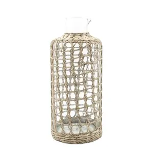 Vintage style eco-friendly seagrass wrapped glass for pitcher handmade removable candle votive holders