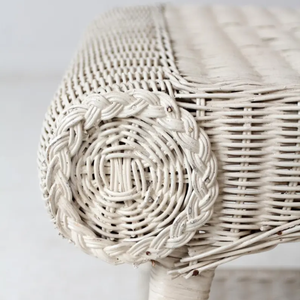<b>Vintage</b> Handwoven Wicker Rectangular Two-Tier Coffee <b>Table</b> (Whitewash Finish) for Boho Living & Sunroom Decor - Product Image 4