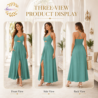 Robe longue décontractée d'été pour femme 2026, à fines bretelles, col en V, découpes, fente, sans manches, pour plage et soirée, avec poches