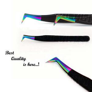 Pince à cils à pointes multiples Poignée noire Pince à cils d'extension testée à la main Matériau en acier inoxydable Logo personnalisé Marque privée - Product Image 4