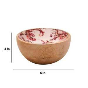 Tazón de madera de mango esmaltado con estampado de grulla vintage, corte de pera, decorativo con motivo de pájaro, plato de ensalada de madera para vajilla de cocina artesanal - Product Image 5