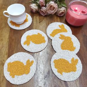 Juego de posavasos con cuentas de diseño de conejo hecho a mano, 6 uds., alfombrillas de vidrio, decoración de mesa de cocina de proveedor indio, tarifa mayorista - Product Image 6