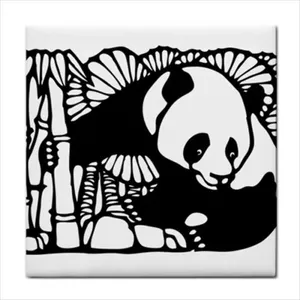 Panda bambú blanco y negro Animal arte cerámica artesanía azulejo decorativo pared acento Backsplash - Product Image 1