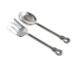 Couverts en métal avec poignée d'extrémité de noeud Couverts en métal argenté fini aspect moderne Serveur à salade en métal en acier Légumes Meilleure vente Serveur à salade en miroir - Product Image 1