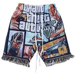 Shorts en tissu jacquard en coton personnalisés avec logo Hip Hop Streetwear pour hommes - Product Image 2