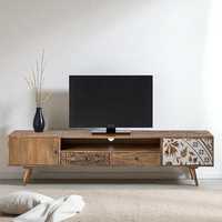 MANGALAM ART EXPORT Mueble para TV de Madera Maciza de Mango con Almacenamiento, Unidad Multimedia de Madera, Diseño Europeo, Hecho a Mano para Sala de Estar
